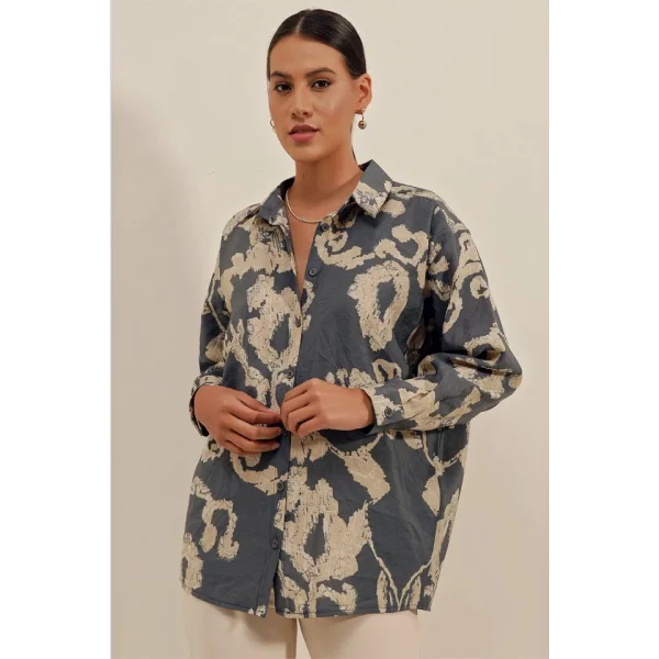 3900 Oversize Uzun Basic Gömlek  V. Antrasit