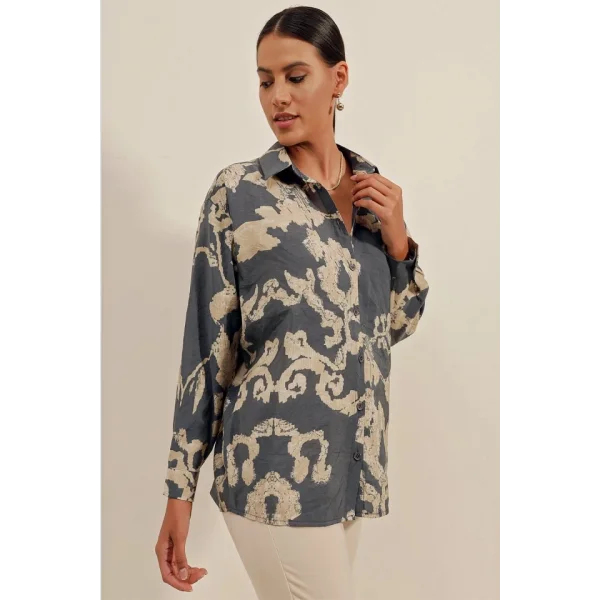 3900 Oversize Uzun Basic Gömlek  V. Antrasit