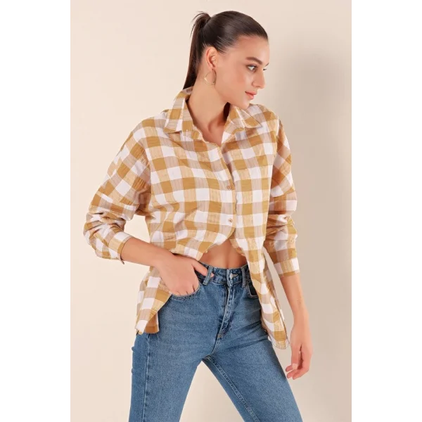 3900 Oversize Uzun Basic Gömlek  Vizon