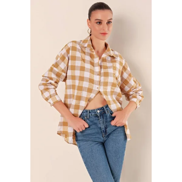 3900 Oversize Uzun Basic Gömlek  Vizon