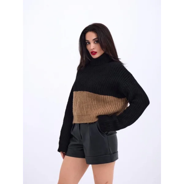 3904 TRİKO BALIKÇI ÇİZGİLİ KAZAK-SİYAH-VİZON