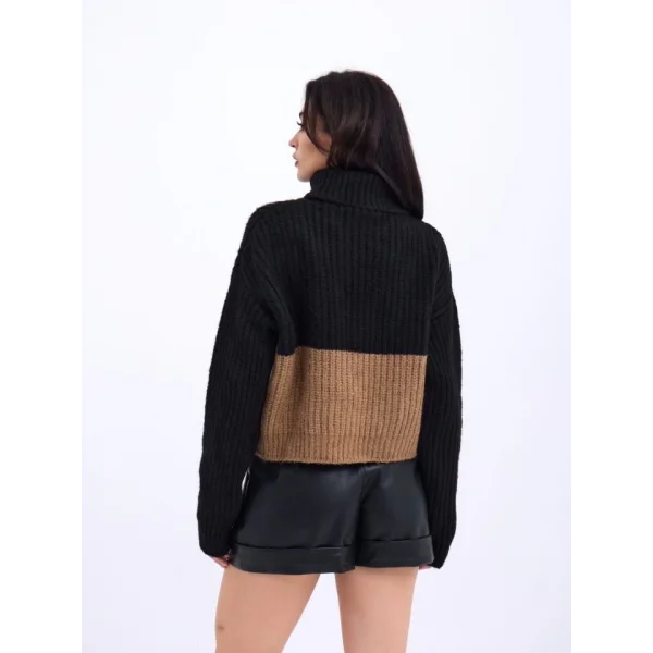 3904 TRİKO BALIKÇI ÇİZGİLİ KAZAK-SİYAH-VİZON