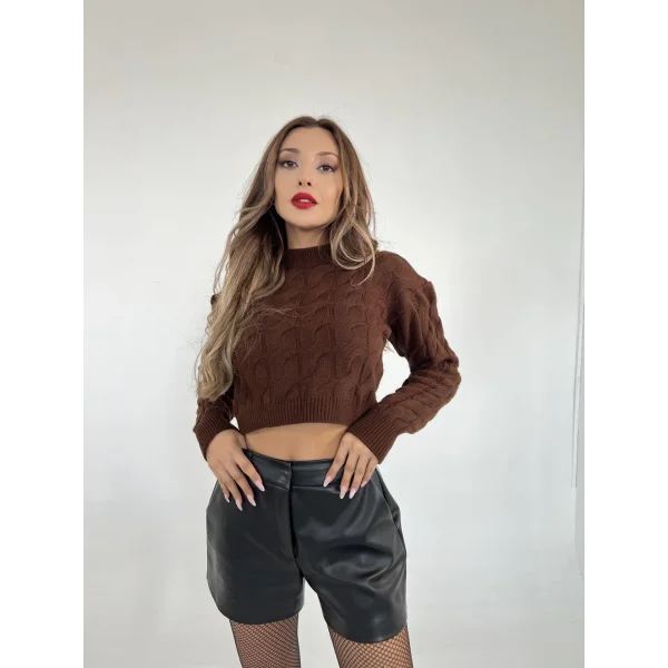 3924 TRİKO SAÇ ÖRGÜ KAZAK-KAHVE