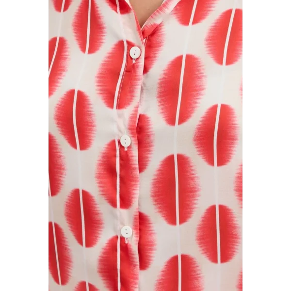 3964 Hafif Dökümlü Saten Gömlek  B.Kırmızı