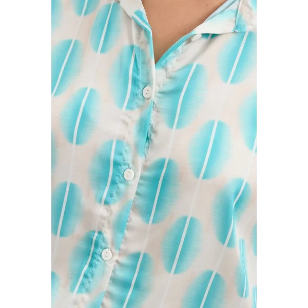 3964 Hafif Dökümlü Saten Gömlek  B.Turkuaz