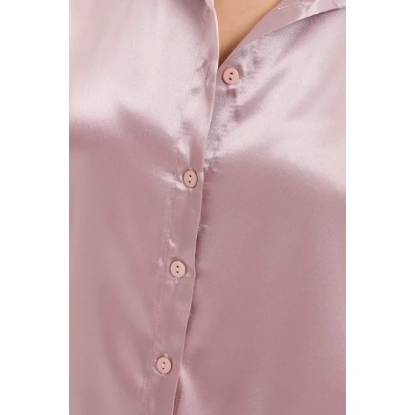 3964 Hafif Dökümlü Saten Gömlek - D.Gül Kurusu