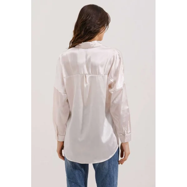 3985 Oversize Saten Gömlek  Bej