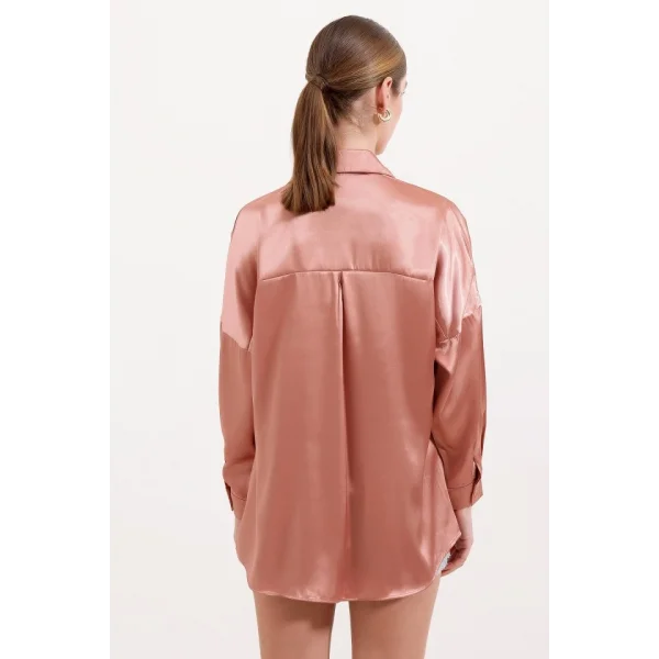 3985 Oversize Saten Gömlek  Camel