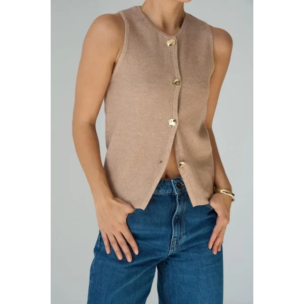 4 Düğmeli Yelek  Camel