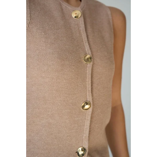 4 Düğmeli Yelek  Camel