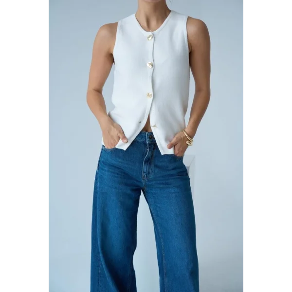 4 Düğmeli Yelek  Ekru