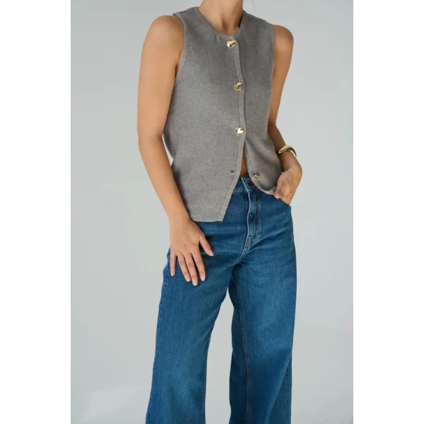 4 Düğmeli Yelek  Gri