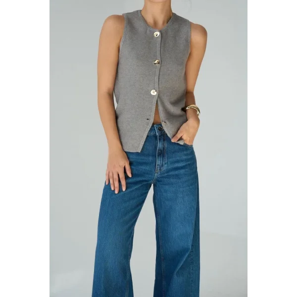 4 Düğmeli Yelek  Gri