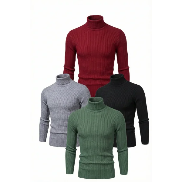 4lü Siyah, Bordo, Gri, Haki Unisex Kaşkorse Boğazlı Full Likralı Fitilli Body Kazak