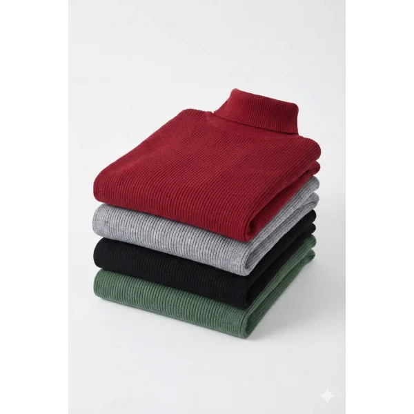 4lü Siyah, Bordo, Gri, Haki Unisex Kaşkorse Boğazlı Full Likralı Fitilli Body Kazak