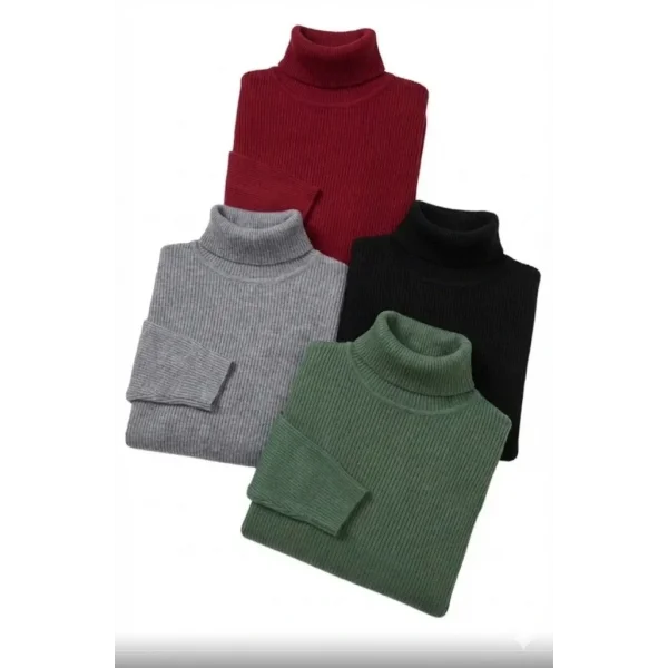 4lü Siyah, Bordo, Gri, Haki Unisex Kaşkorse Boğazlı Full Likralı Fitilli Body Kazak