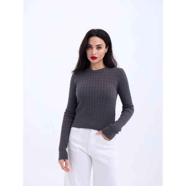 4211 TRİKO SAÇ ÖRGÜ KAZAK-ANTRASİT