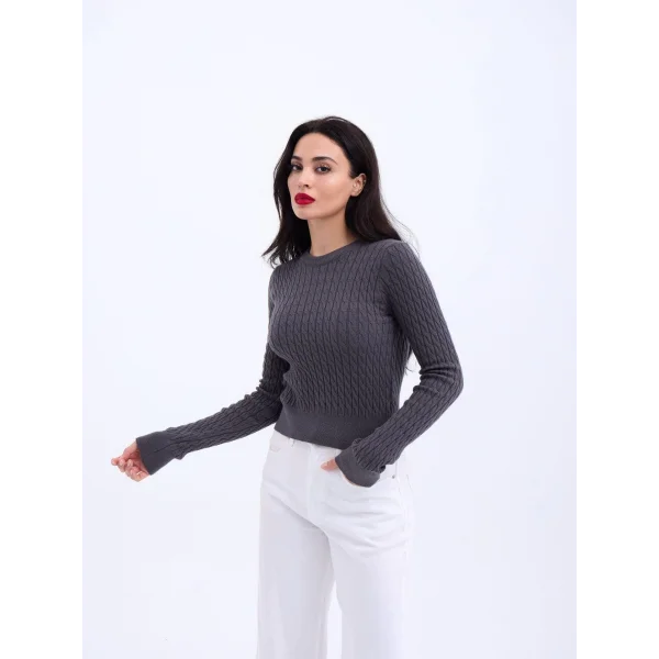 4211 TRİKO SAÇ ÖRGÜ KAZAK-ANTRASİT