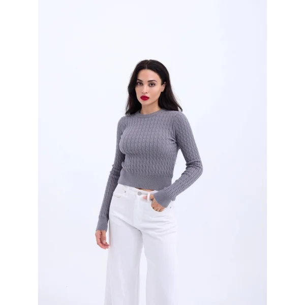 4211 TRİKO SAÇ ÖRGÜ KAZAK-GRİ