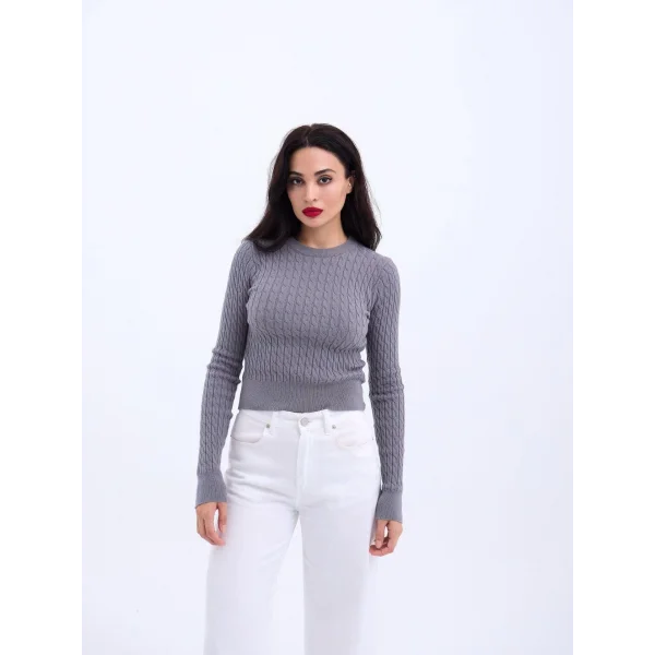 4211 TRİKO SAÇ ÖRGÜ KAZAK-GRİ
