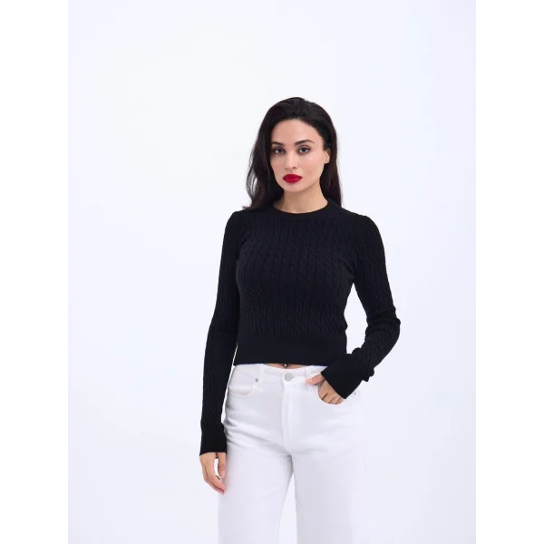 4211 TRİKO SAÇ ÖRGÜ KAZAK-SİYAH