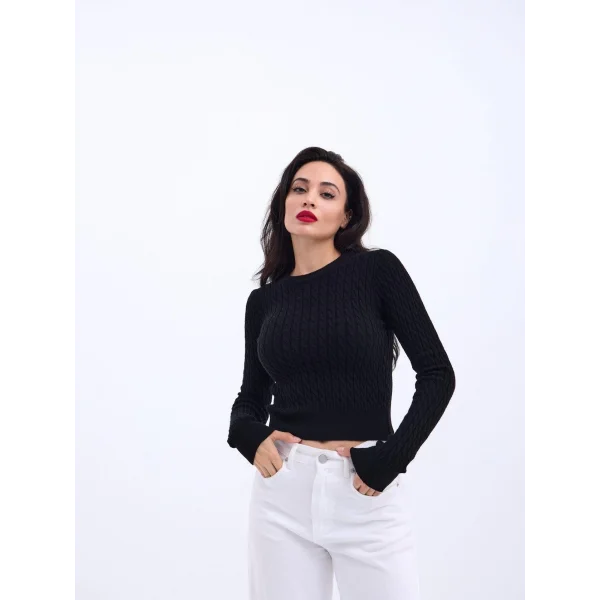 4211 TRİKO SAÇ ÖRGÜ KAZAK-SİYAH