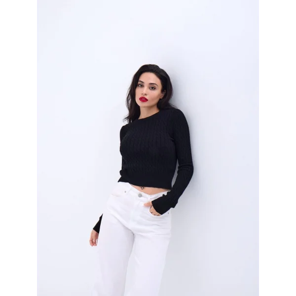 4211 TRİKO SAÇ ÖRGÜ KAZAK-SİYAH