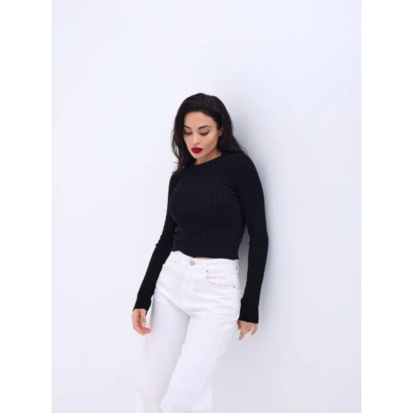 4211 TRİKO SAÇ ÖRGÜ KAZAK-SİYAH