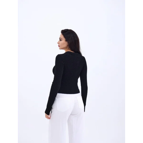 4211 TRİKO SAÇ ÖRGÜ KAZAK-SİYAH