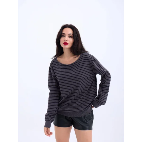 4215 TRİKO ÇİZGİLİ SALAŞ KAZAK-ANTRASİT-SİYAH