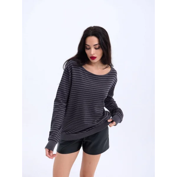 4215 TRİKO ÇİZGİLİ SALAŞ KAZAK-ANTRASİT-SİYAH