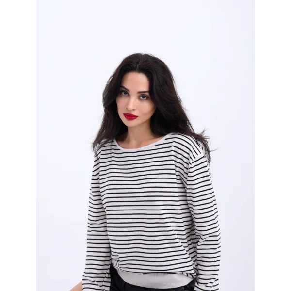 4215 TRİKO ÇİZGİLİ SALAŞ KAZAK-EKRU-SİYAH