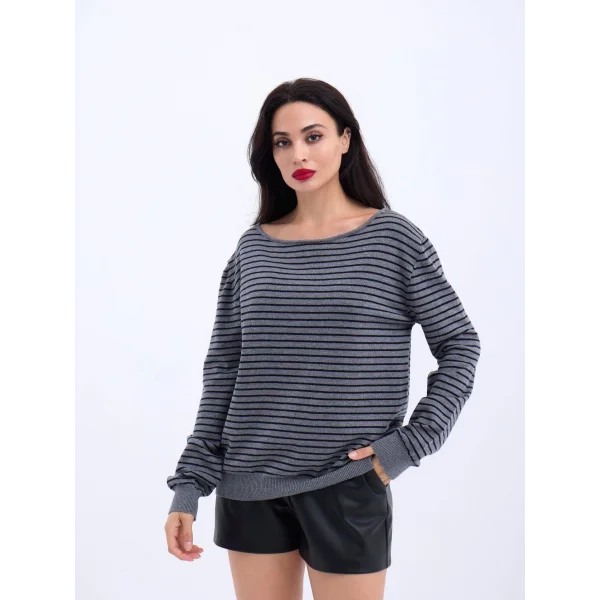4215 TRİKO ÇİZGİLİ SALAŞ KAZAK-GRİ-SİYAH