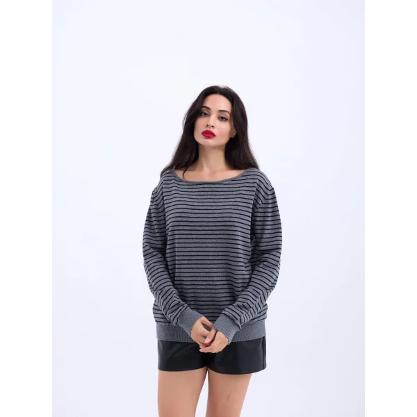 4215 TRİKO ÇİZGİLİ SALAŞ KAZAK-GRİ-SİYAH