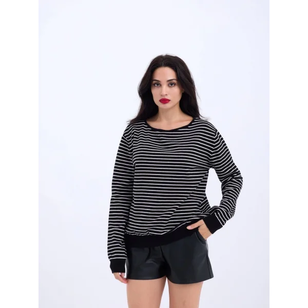 4215 TRİKO ÇİZGİLİ SALAŞ KAZAK-SİYAH-EKRU