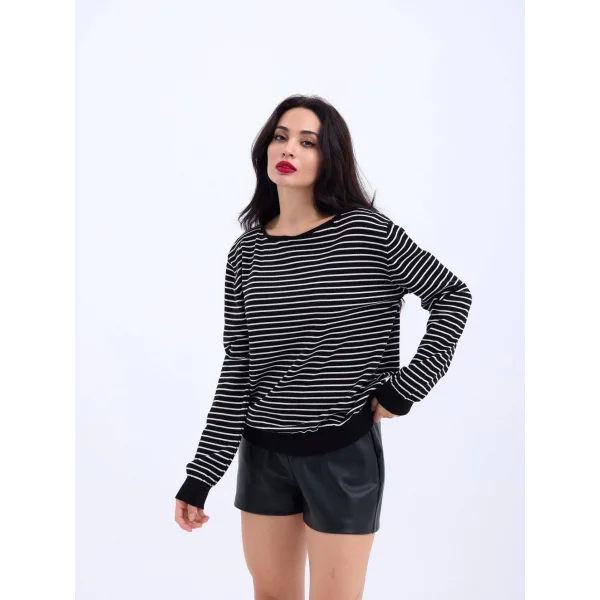 4215 TRİKO ÇİZGİLİ SALAŞ KAZAK-SİYAH-EKRU