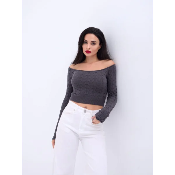 42241 TRİKO KAYIK YAKA CROP-ANTRASİT