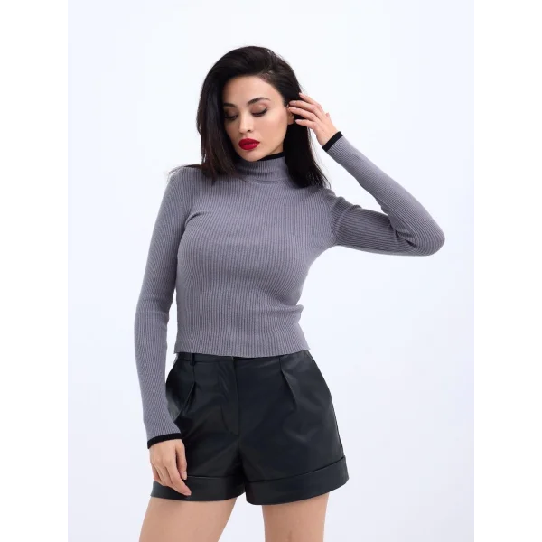 42251 TRİKO BALIKÇI FİTİLLİ KAZAK-GRİ-SİYAH