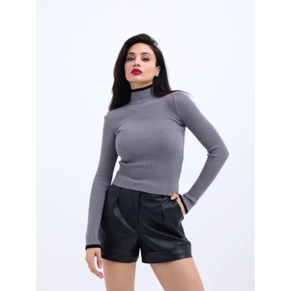 42251 TRİKO BALIKÇI FİTİLLİ KAZAK-GRİ-SİYAH