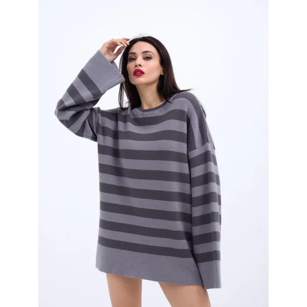 42291 TRİKO ÇİZGİLİ SALAŞ KAZAK-GRİ-ANTRASİT