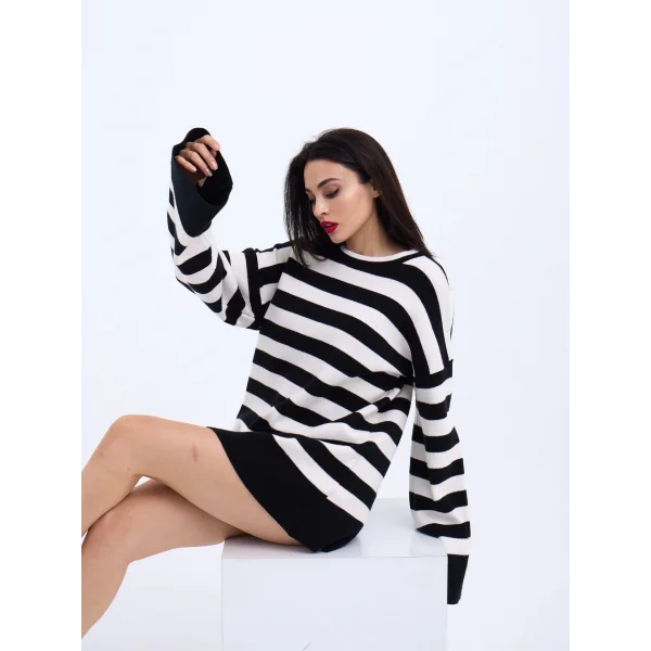 42291 TRİKO ÇİZGİLİ SALAŞ KAZAK-SİYAH-EKRU