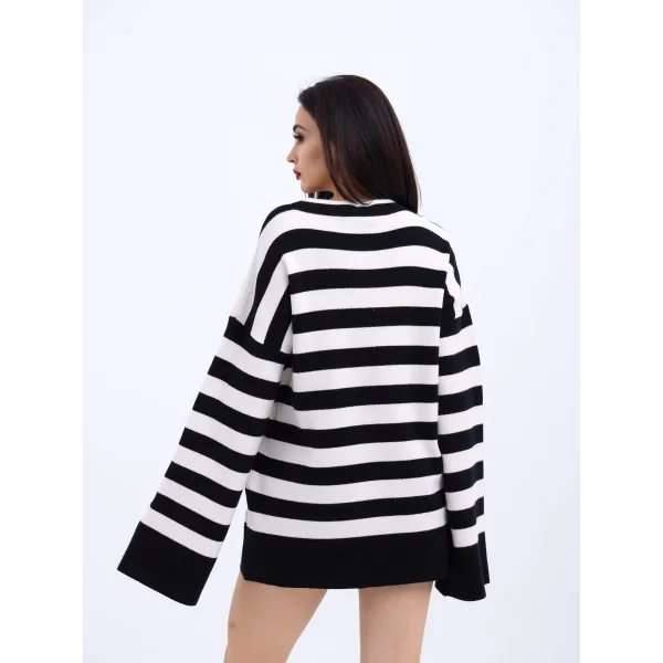 42291 TRİKO ÇİZGİLİ SALAŞ KAZAK-SİYAH-EKRU