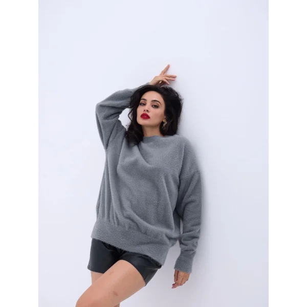 42331 TRİKO SIFIR YAKA SALAŞ KAZAK-GRİ