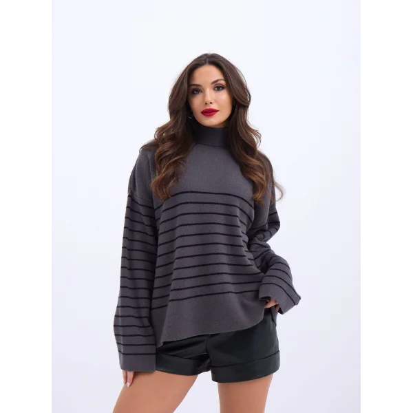 42361 TRİKO BALIKÇI YAKA ÇİZGİLİ SALAŞ-ANTRASİT-SİYAH