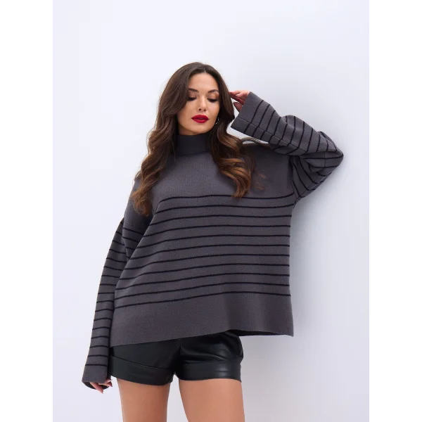 42361 TRİKO BALIKÇI YAKA ÇİZGİLİ SALAŞ-ANTRASİT-SİYAH