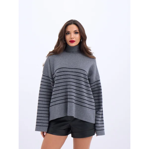 42361 TRİKO BALIKÇI YAKA ÇİZGİLİ SALAŞ-GRİ-SİYAH