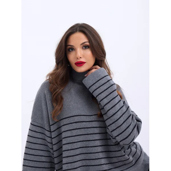 42361 TRİKO BALIKÇI YAKA ÇİZGİLİ SALAŞ-GRİ-SİYAH