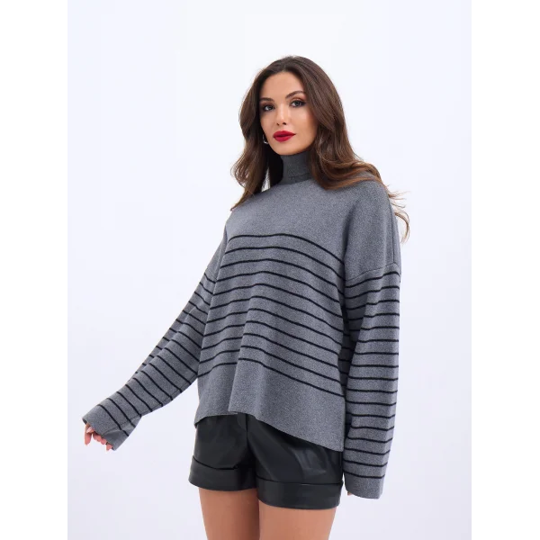 42361 TRİKO BALIKÇI YAKA ÇİZGİLİ SALAŞ-GRİ-SİYAH