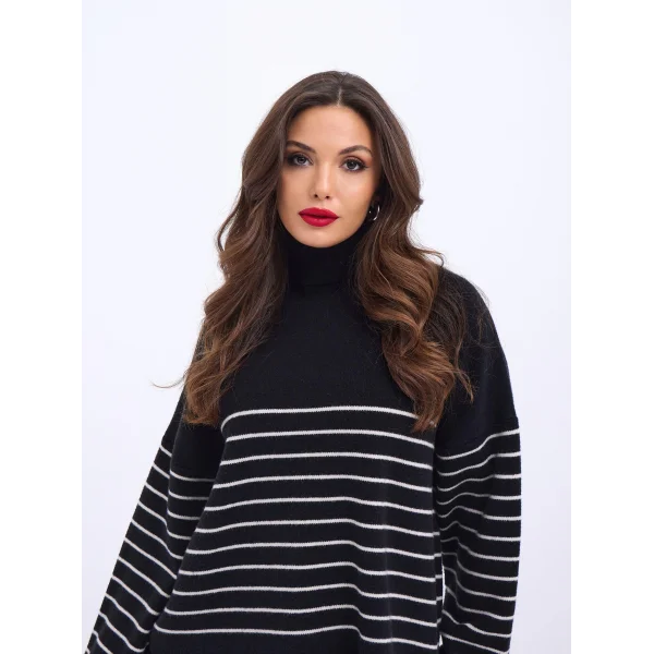 42361 TRİKO BALIKÇI YAKA ÇİZGİLİ SALAŞ-SİYAH-EKRU