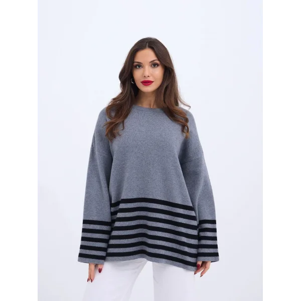 42381 TRİKO ÇİZGİLİ KAZAK-ANTRASİT-SİYAH